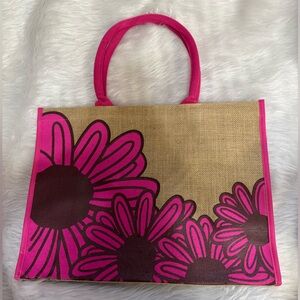 Floral Fuschia Pink and Brown Tote Bag